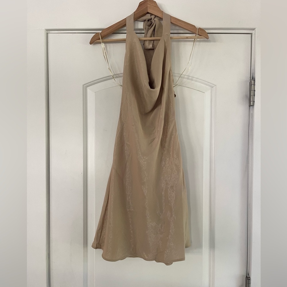 Zara Metallic Cream/Beige Halter Dress - S - Picture 3 of 6